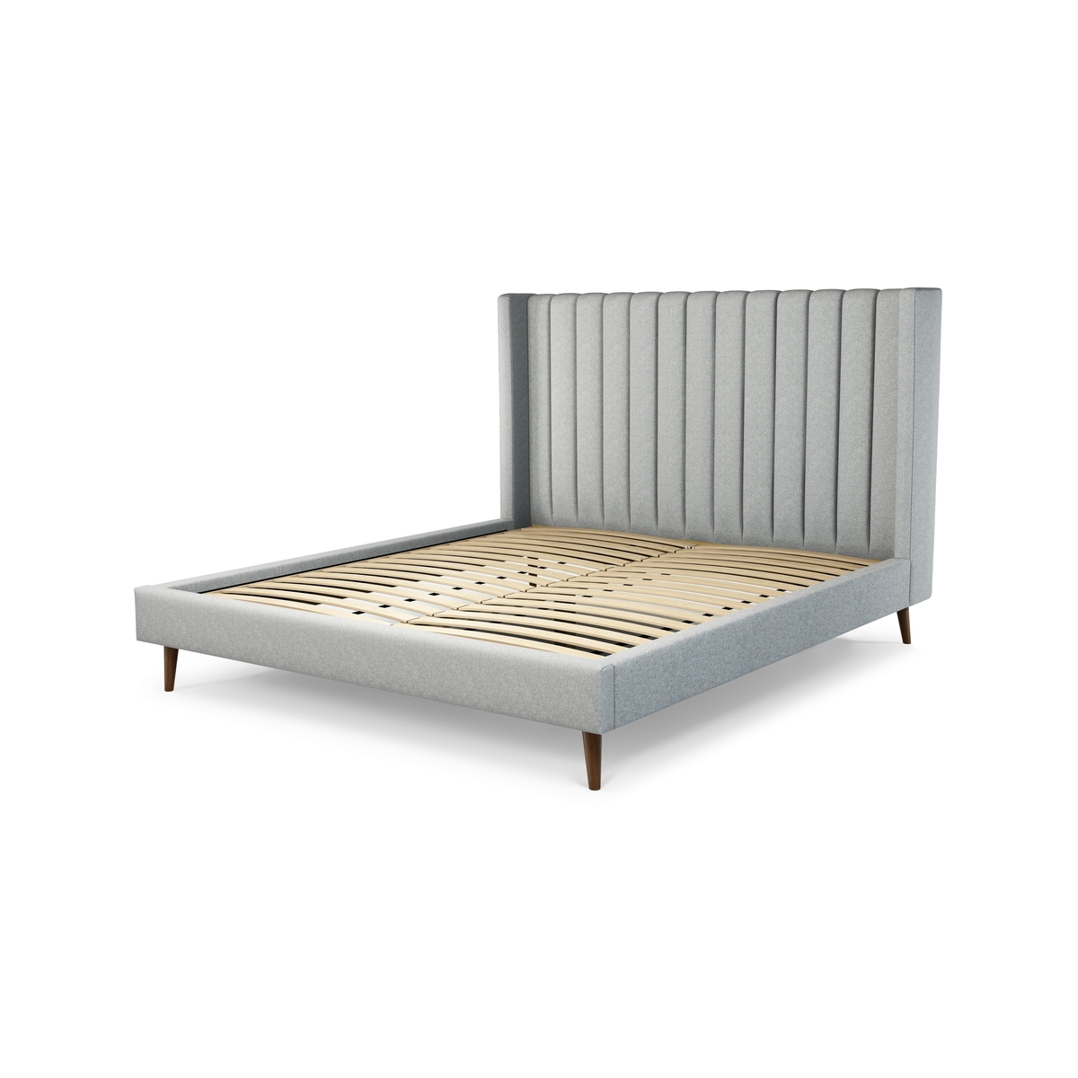 Custom MADE Cory Super King size Bed, Wolf Grey Wool with Walnut Stained Oak Legs – image 2