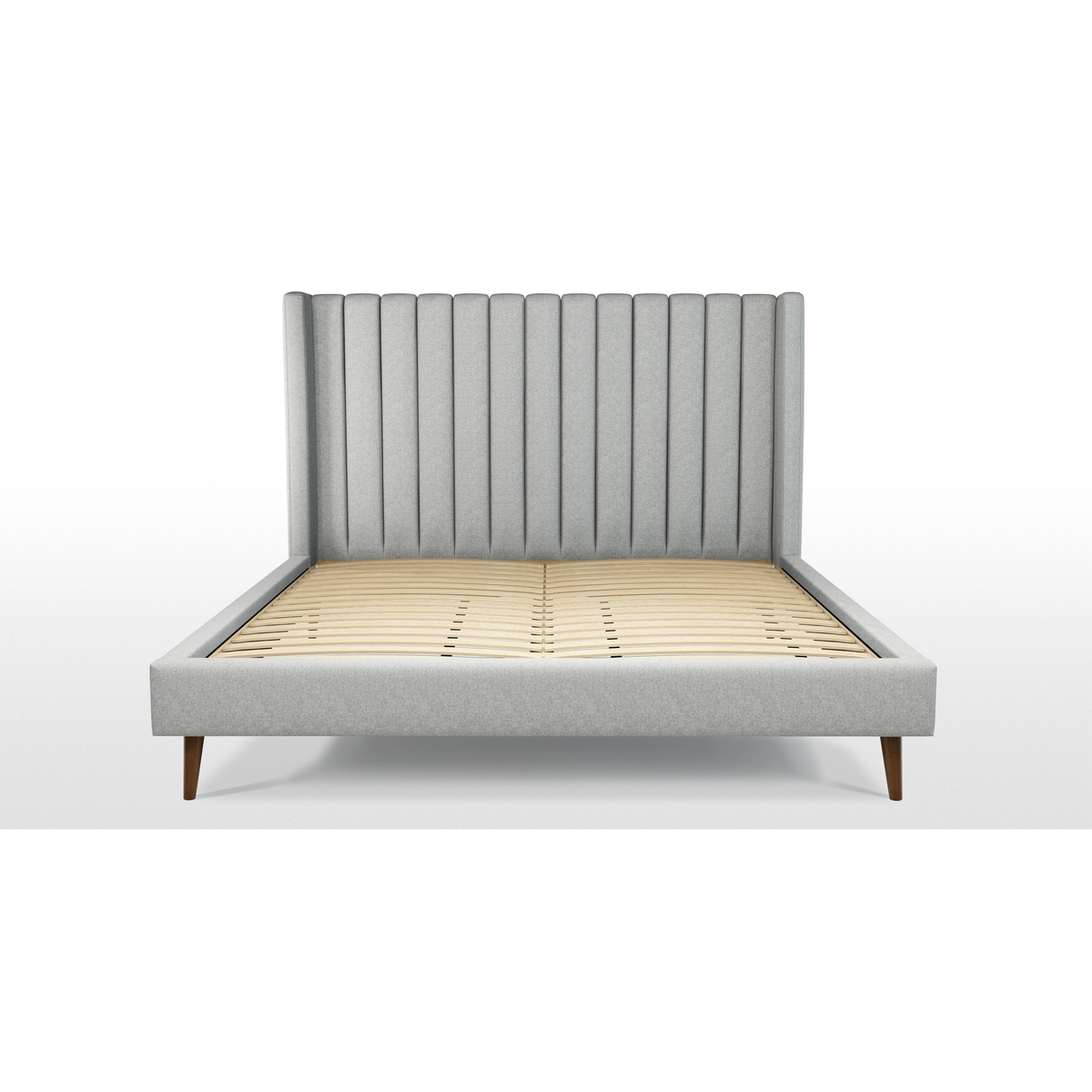 Custom MADE Cory Super King size Bed, Wolf Grey Wool with Walnut Stained Oak Legs – image 8