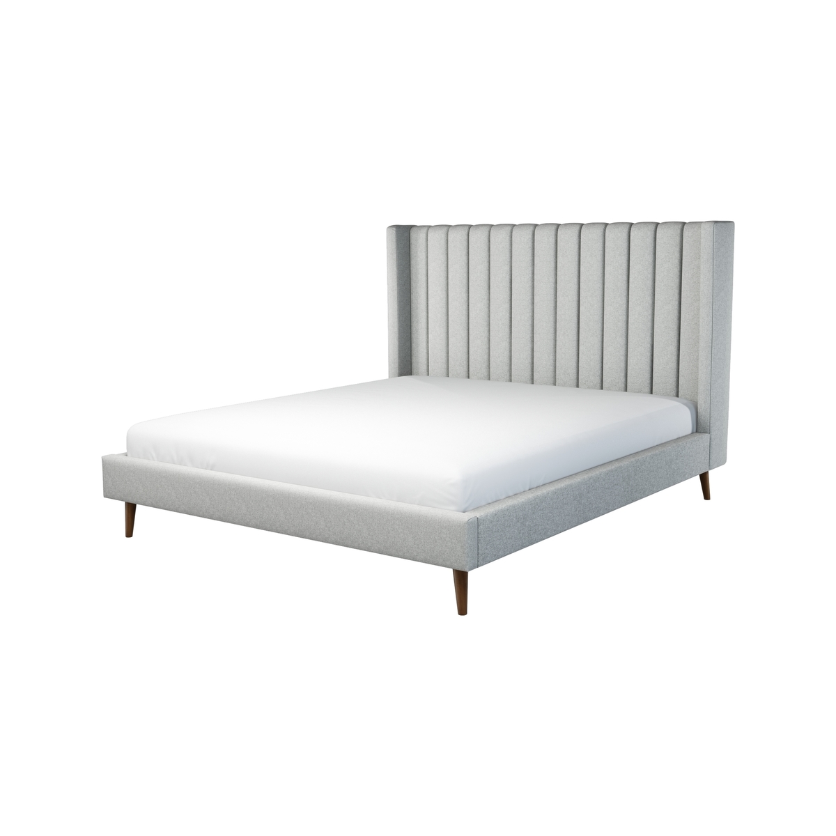 Custom MADE Cory Super King size Bed, Wolf Grey Wool with Walnut Stained Oak Legs – image 1