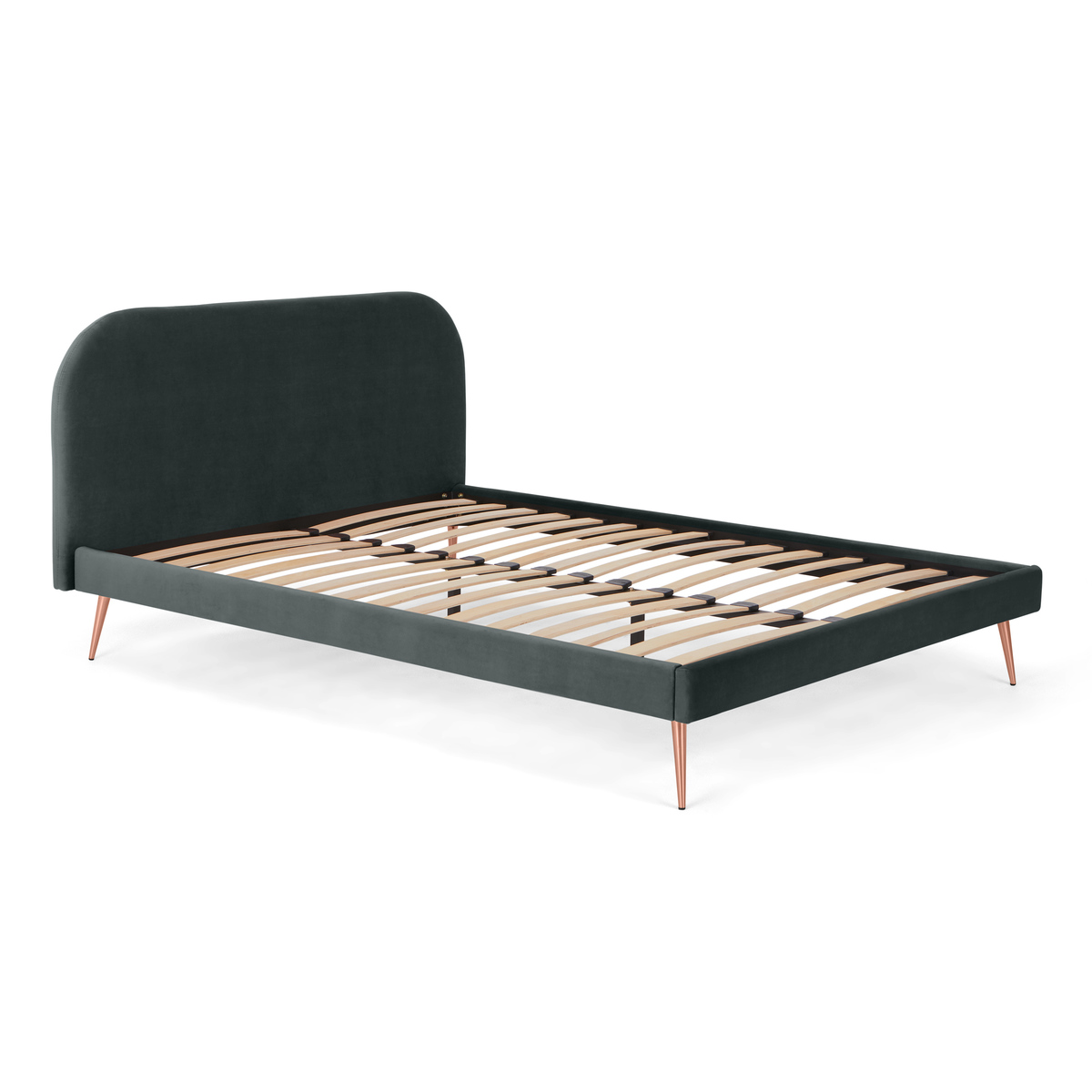 Eulia King Size Bed, Midnight Grey Velvet & Copper Legs – image 2