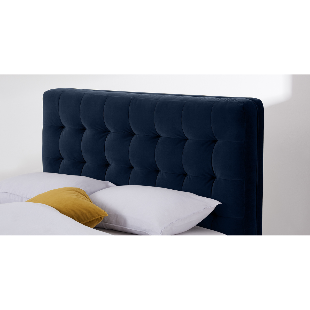 Lavelle Super King Size Bed, Ink Blue Velvet & Walnut Stain Legs – image 4