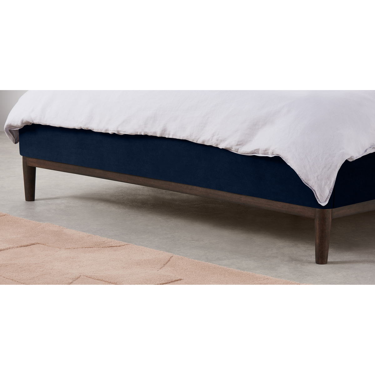 Lavelle Super King Size Bed, Ink Blue Velvet & Walnut Stain Legs – image 5