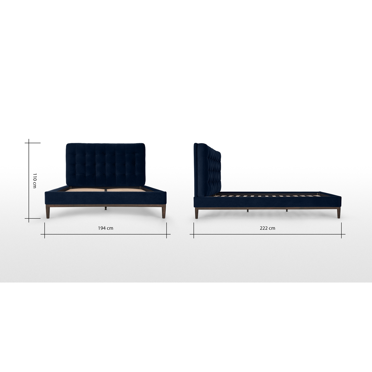 Lavelle Super King Size Bed, Ink Blue Velvet & Walnut Stain Legs – image 7