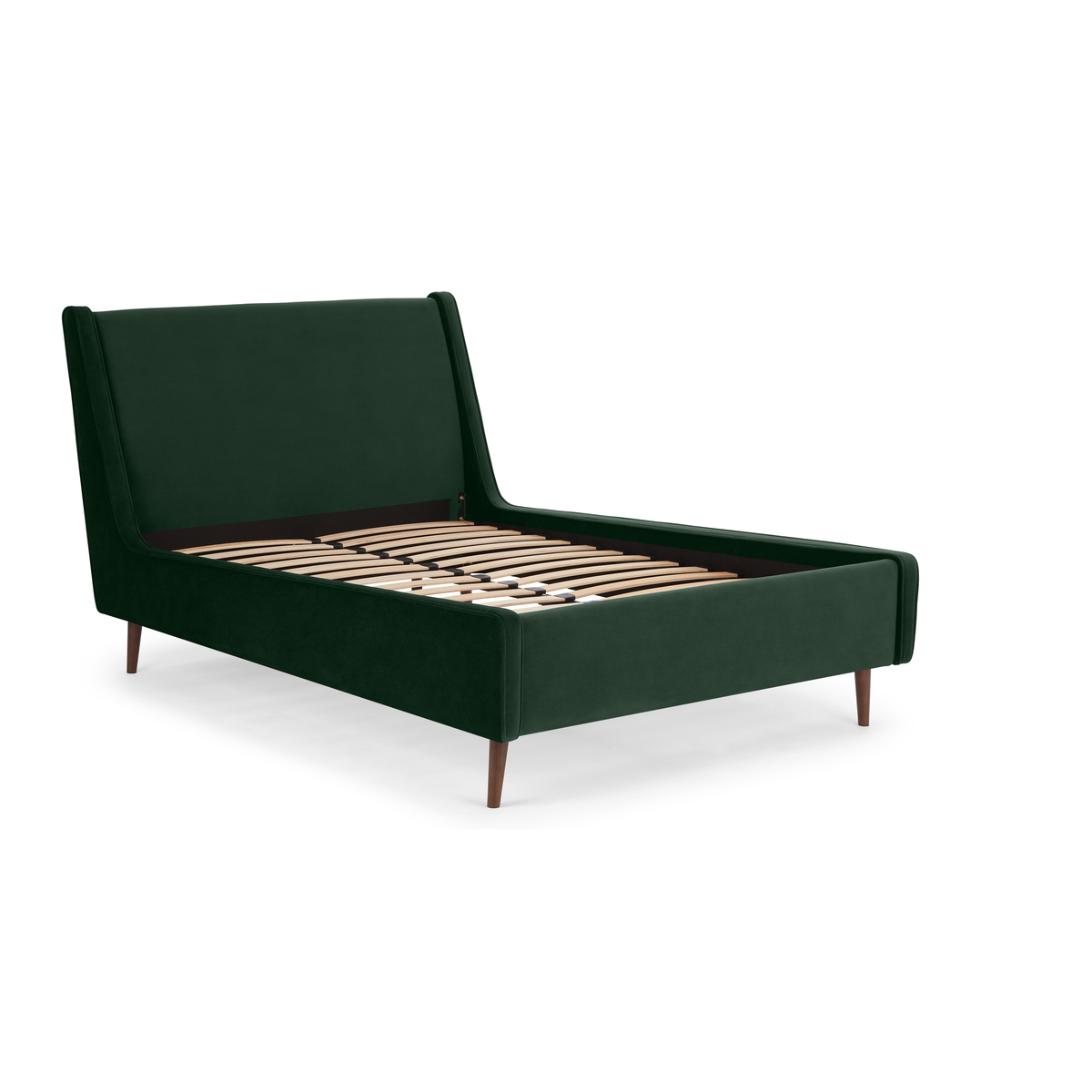 Higgs King Size Bed, Pine Green Velvet & Walnut Stain Legs – image 2