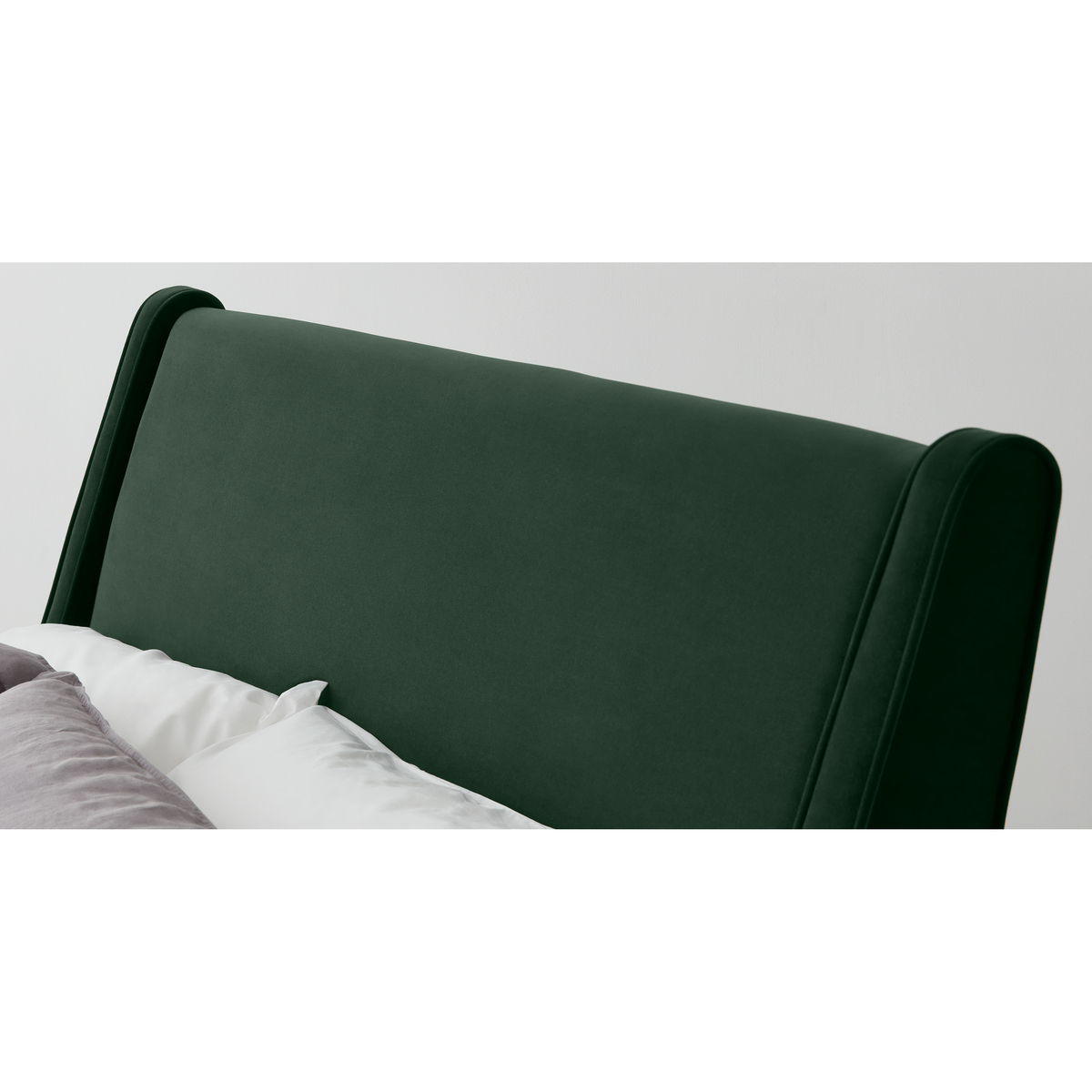 Higgs King Size Bed, Pine Green Velvet & Walnut Stain Legs – image 4