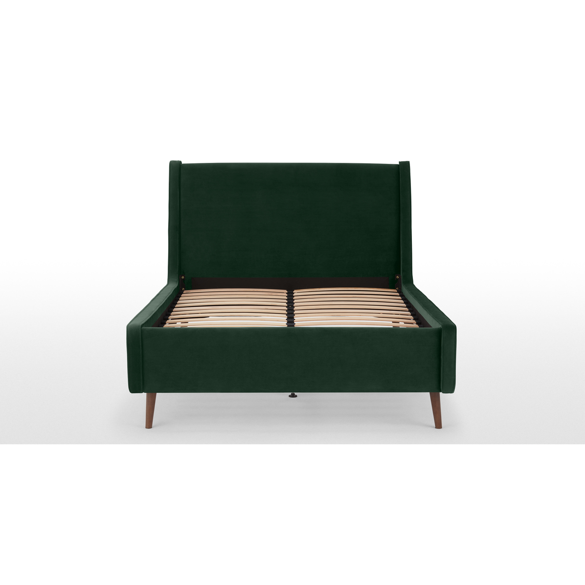 Higgs King Size Bed, Pine Green Velvet & Walnut Stain Legs – image 5