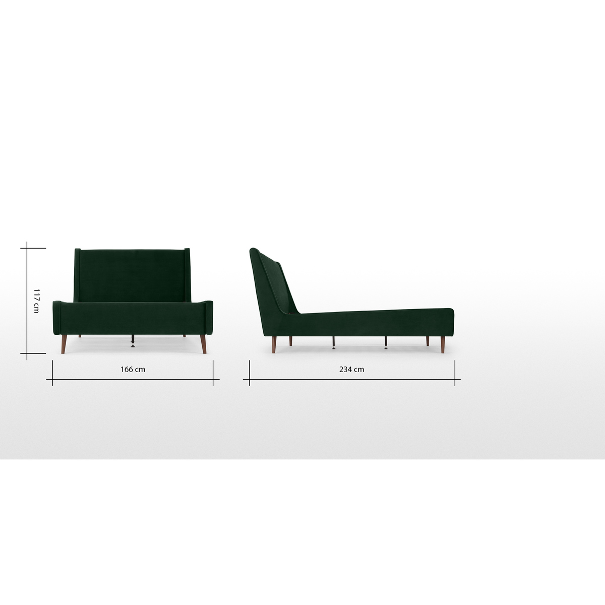 Higgs King Size Bed, Pine Green Velvet & Walnut Stain Legs – image 8