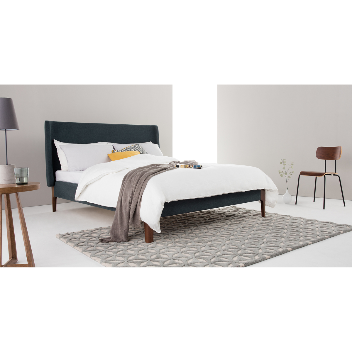 Roscoe Super King Size Bed, Aegean Blue & Dark Stain Oak Legs – image 3
