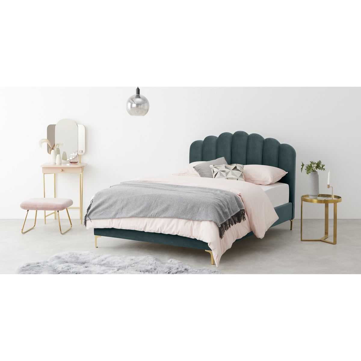 Delia King Size Bed, Marine Green Velvet – image 3