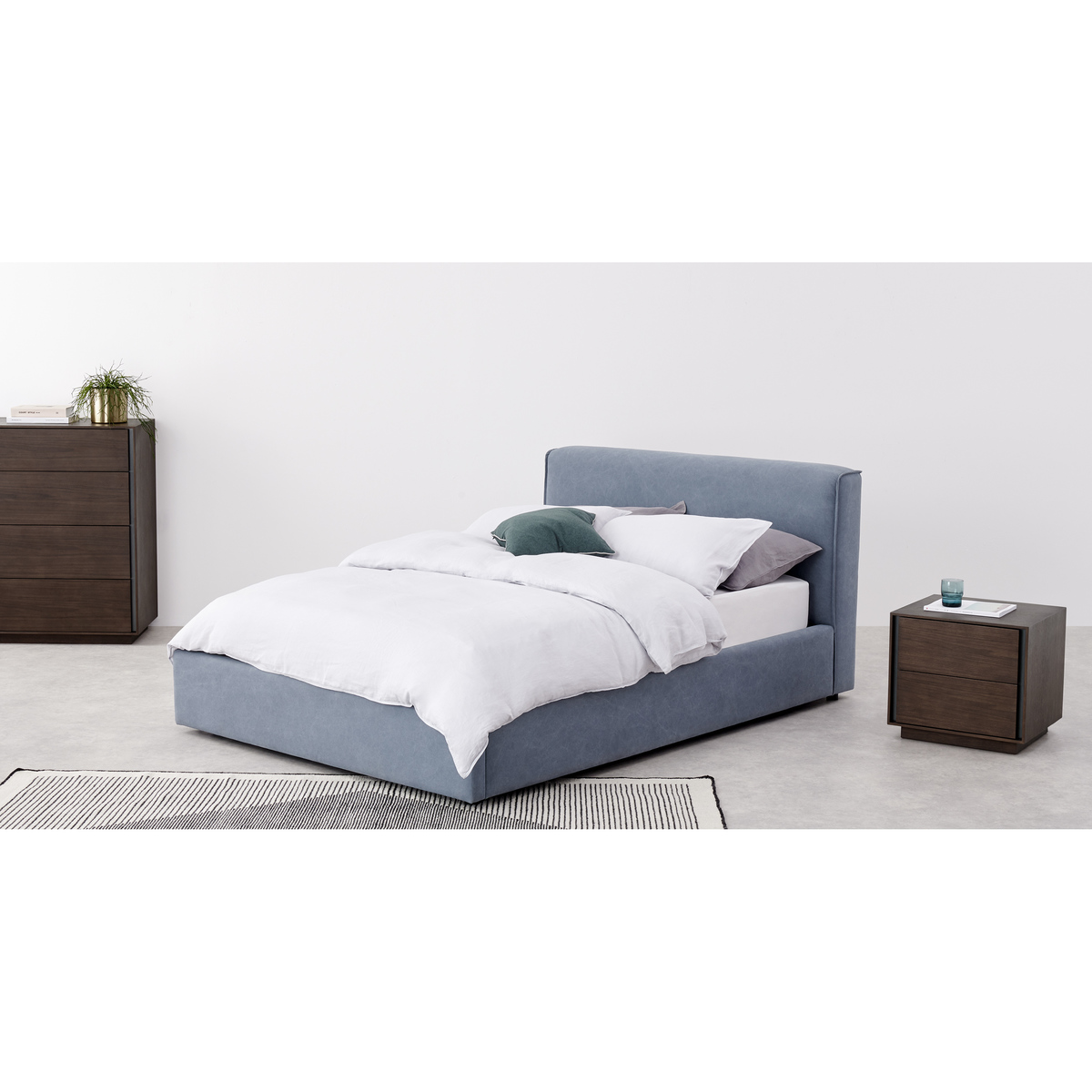Bahra Double Ottoman Storage Bed, Washed Blue Cotton – image 3