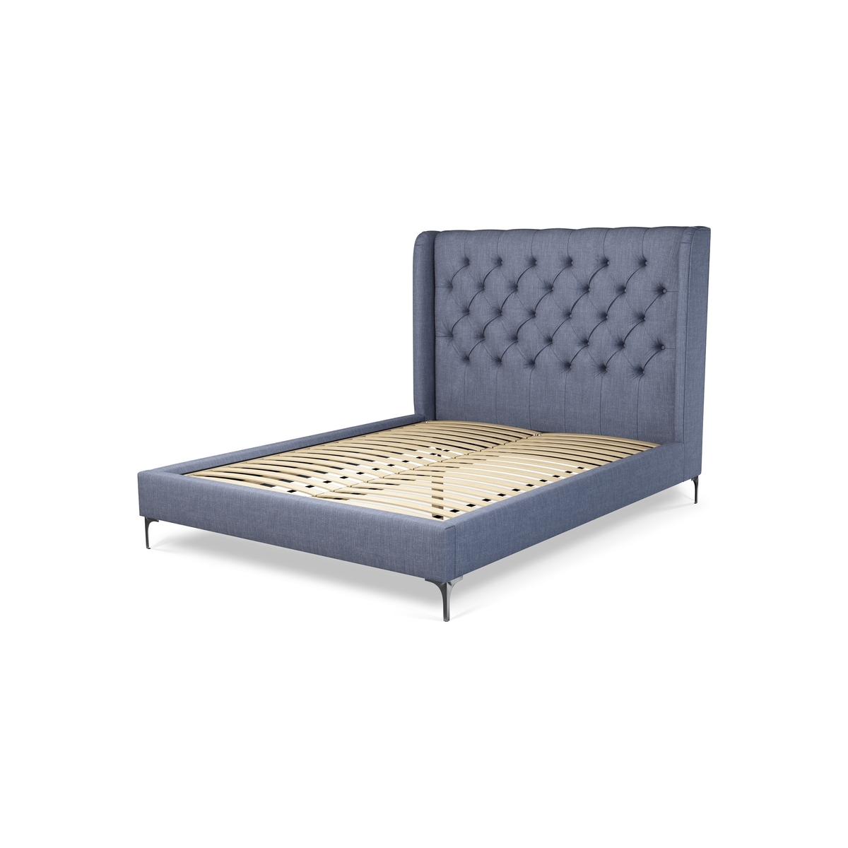 Custom MADE Romare King size Bed, Denim Cotton with Nickle Legs – image 2