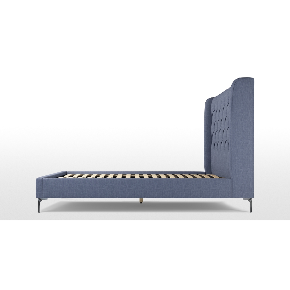 Custom MADE Romare King size Bed, Denim Cotton with Nickle Legs – image 7