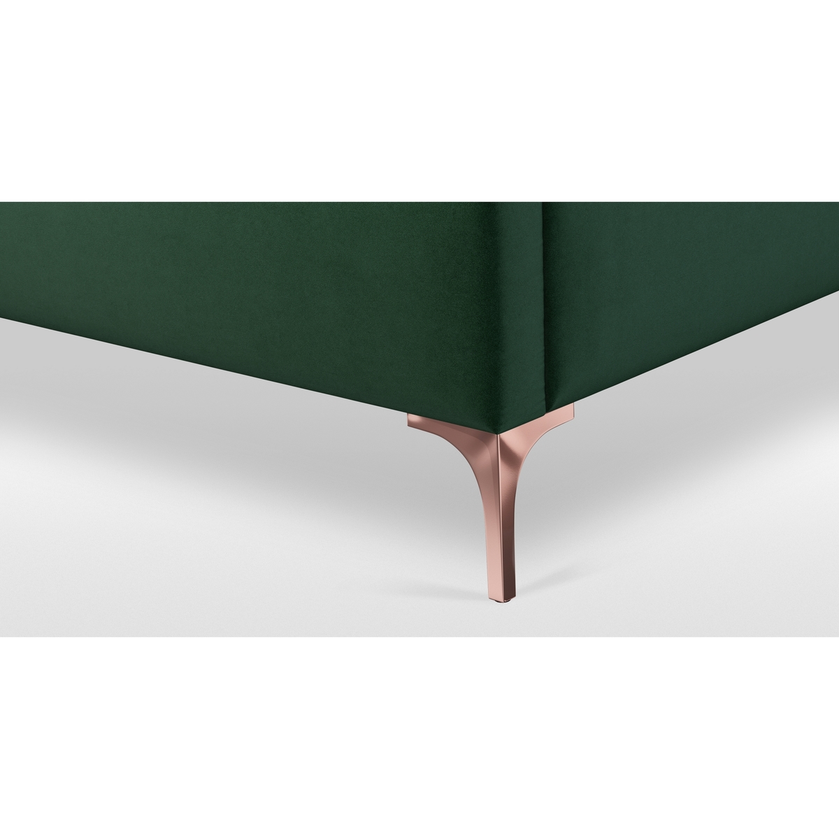 Custom MADE Romare Double size Bed, Bottle Green Velvet with Copper Legs – image 5
