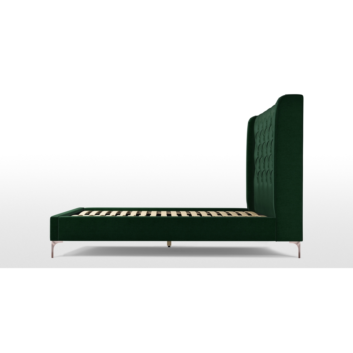 Custom MADE Romare Double size Bed, Bottle Green Velvet with Copper Legs – image 7