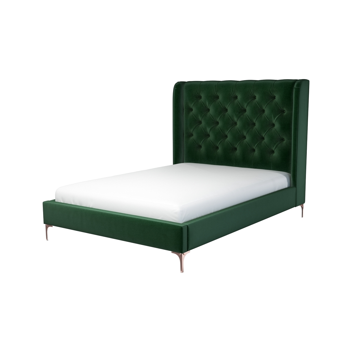 Custom MADE Romare Double size Bed, Bottle Green Velvet with Copper Legs – image 1