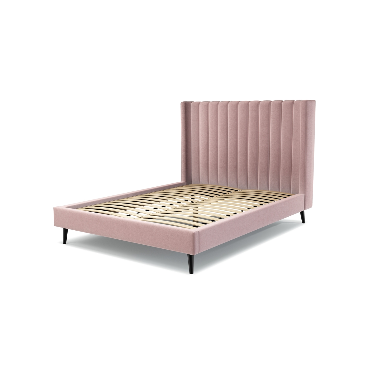 Custom MADE Cory King size Bed, Heather Pink Velvet with Black Stained Oak Legs – image 2