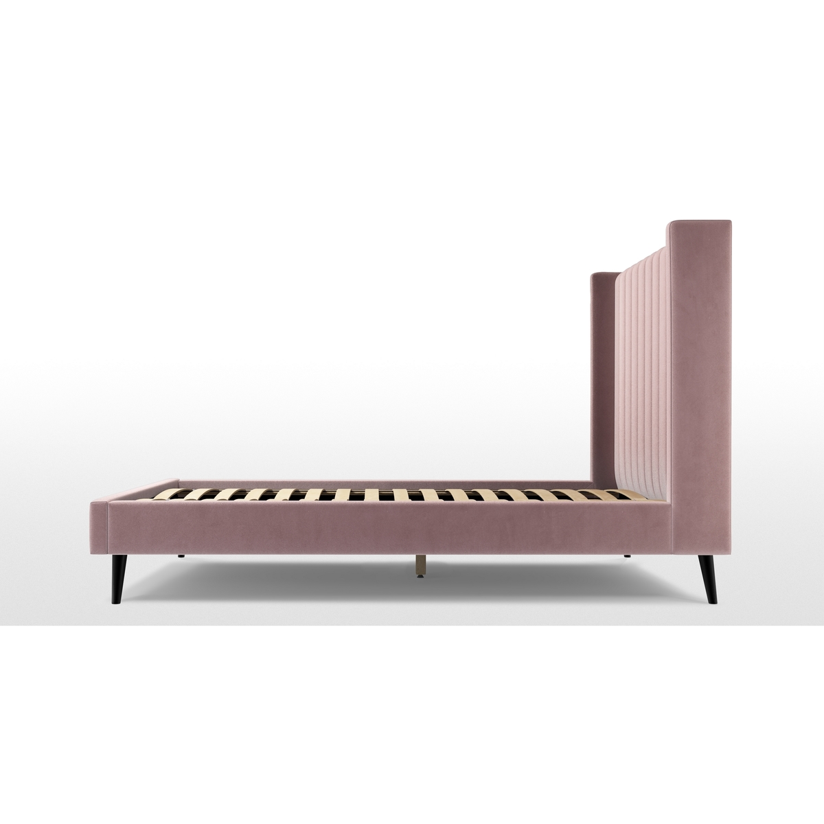 Custom MADE Cory King size Bed, Heather Pink Velvet with Black Stained Oak Legs – image 7