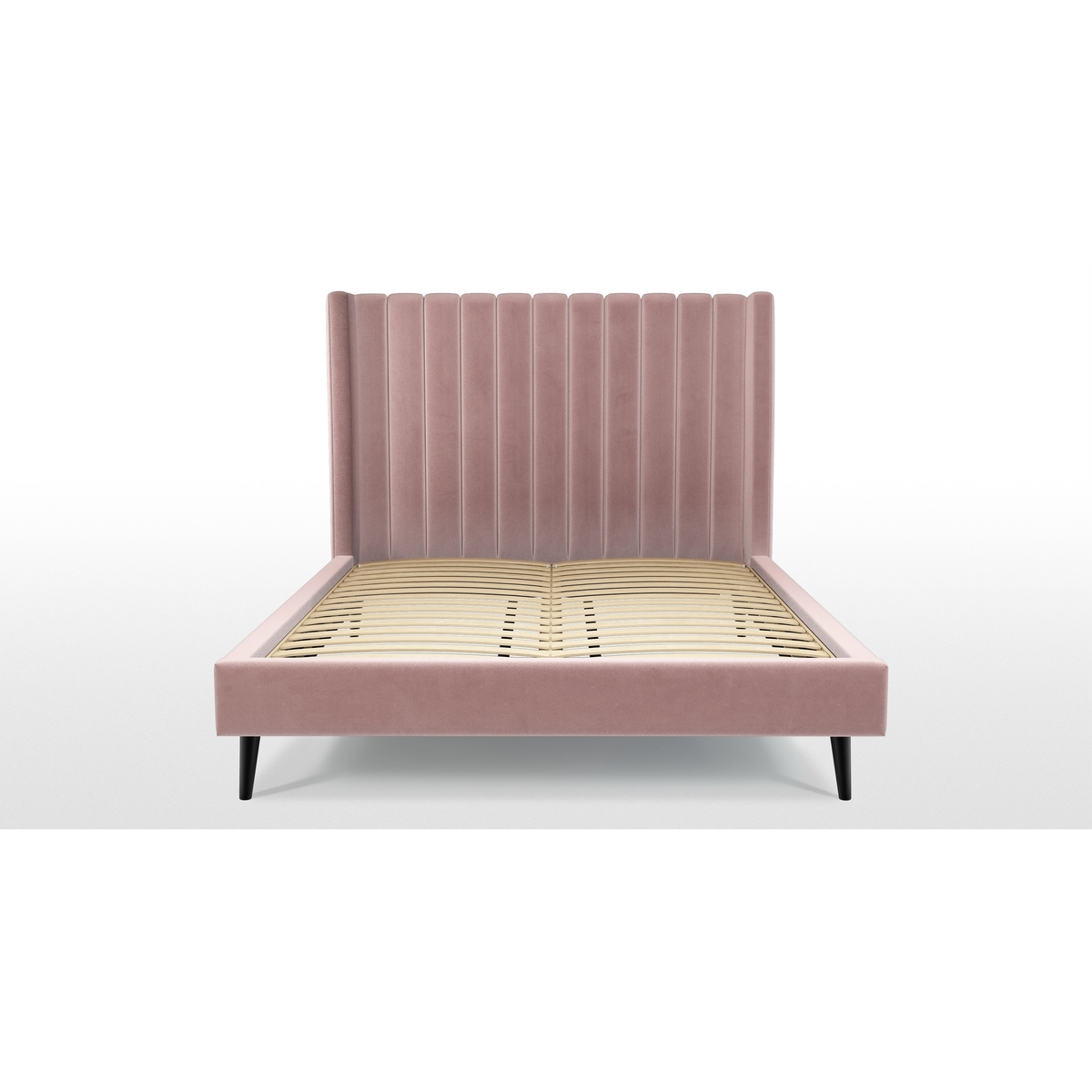 Custom MADE Cory King size Bed, Heather Pink Velvet with Black Stained Oak Legs – image 8