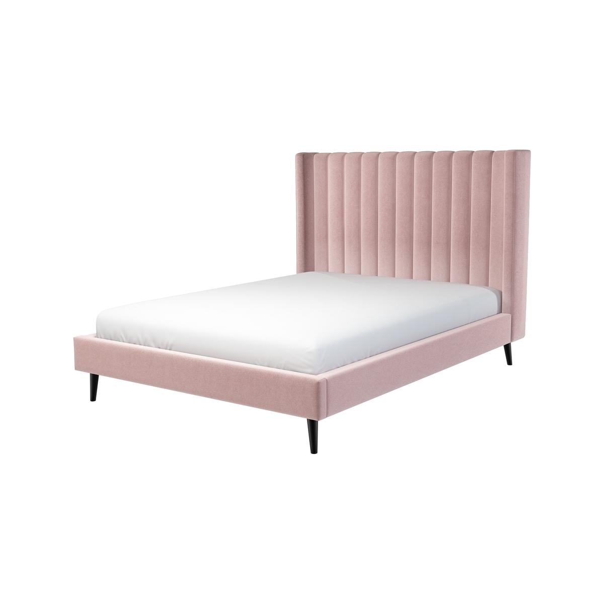 Custom MADE Cory King size Bed, Heather Pink Velvet with Black Stained Oak Legs – image 1
