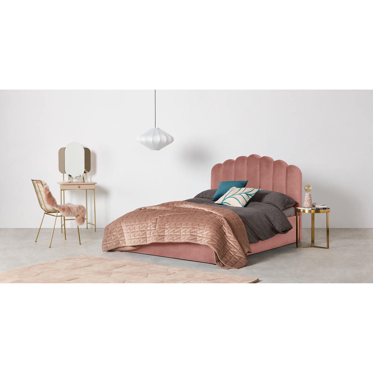 Delia King Size Bed Ottoman Storage, Blush Pink Velvet – image 3