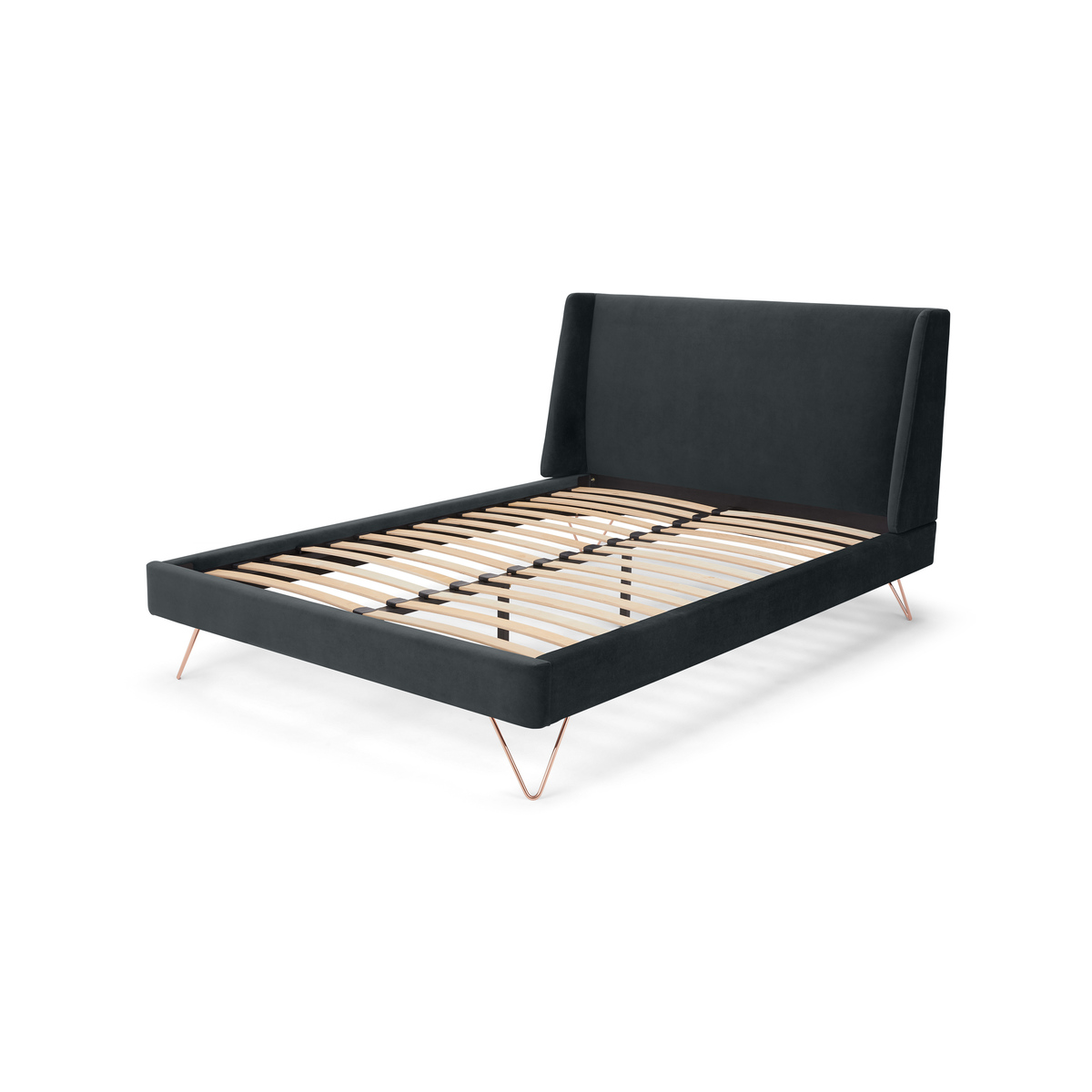Elona King Size Bed, Midnight Grey Velvet & Copper Legs – image 2
