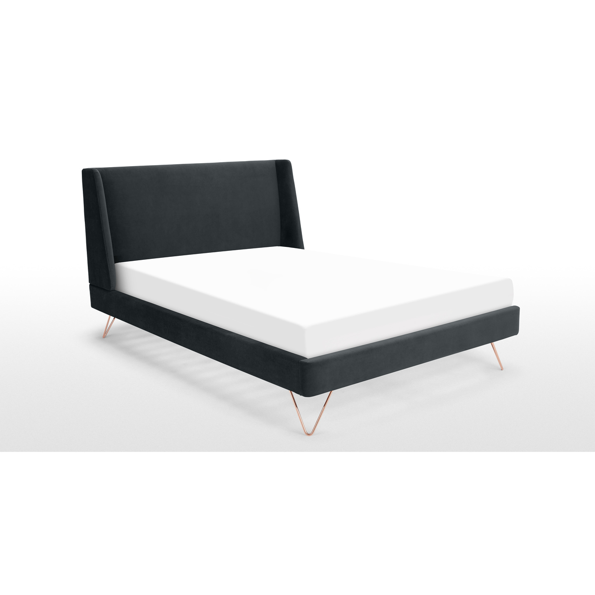 Elona King Size Bed, Midnight Grey Velvet & Copper Legs – image 5