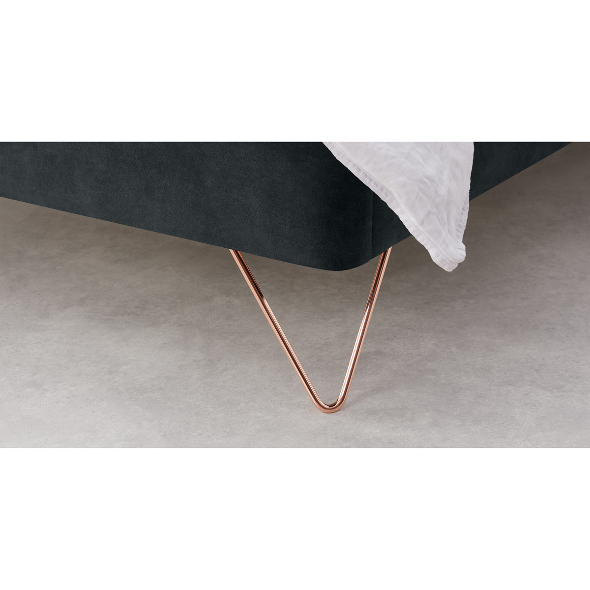 Elona King Size Bed, Midnight Grey Velvet & Copper Legs – image 6