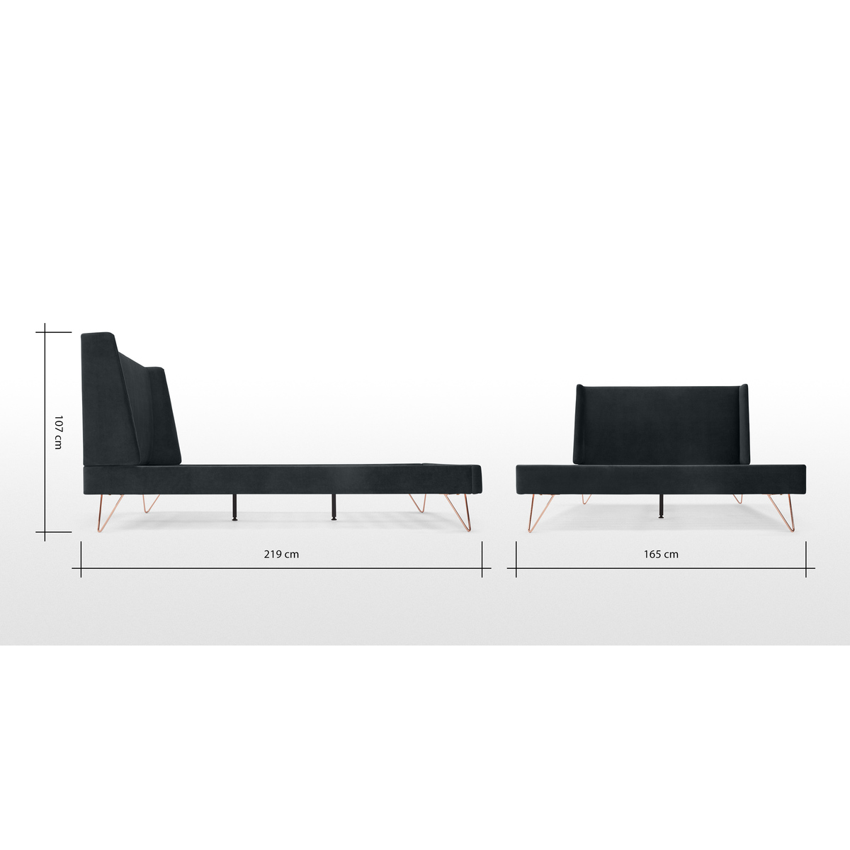 Elona King Size Bed, Midnight Grey Velvet & Copper Legs – image 8