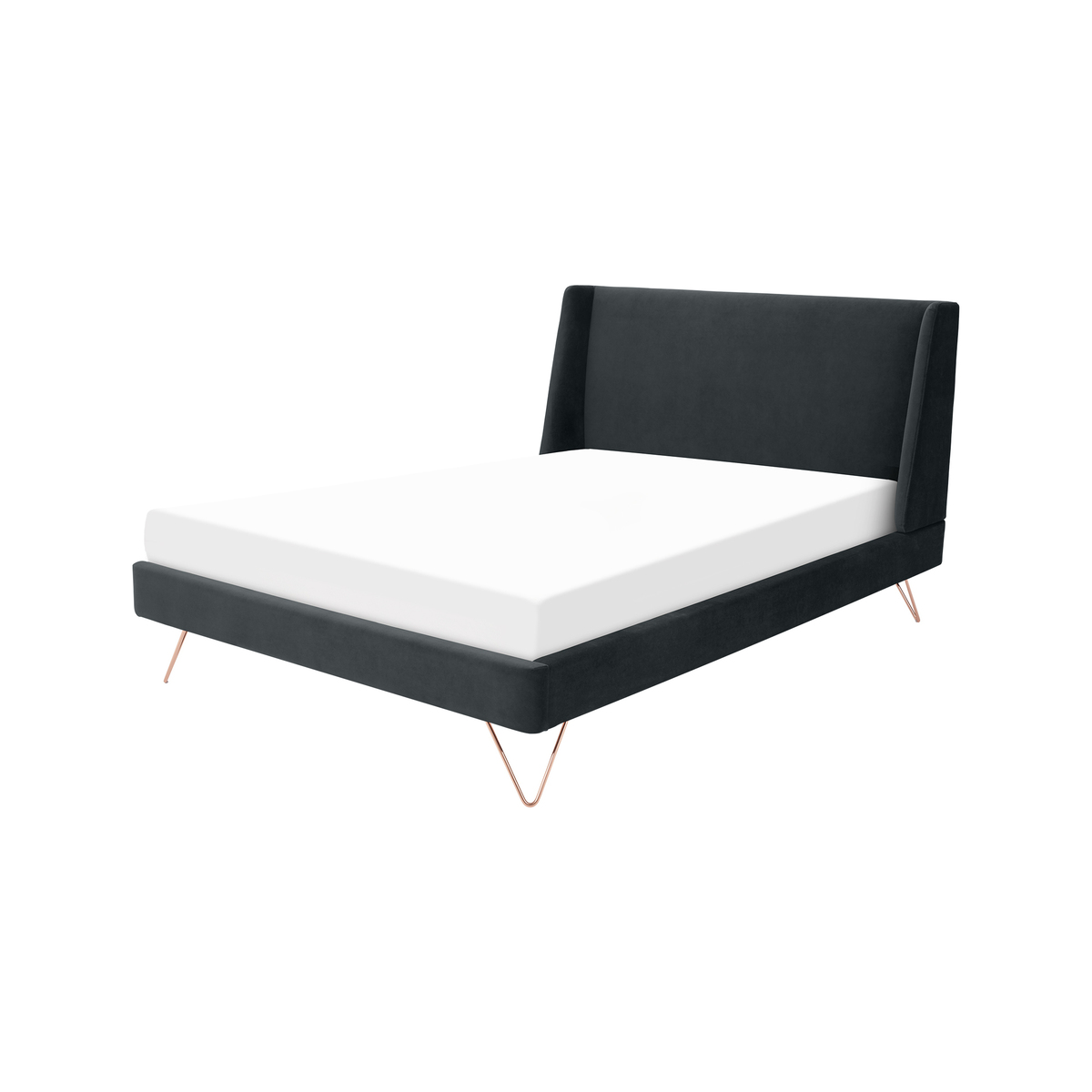 Elona King Size Bed, Midnight Grey Velvet & Copper Legs – image 1