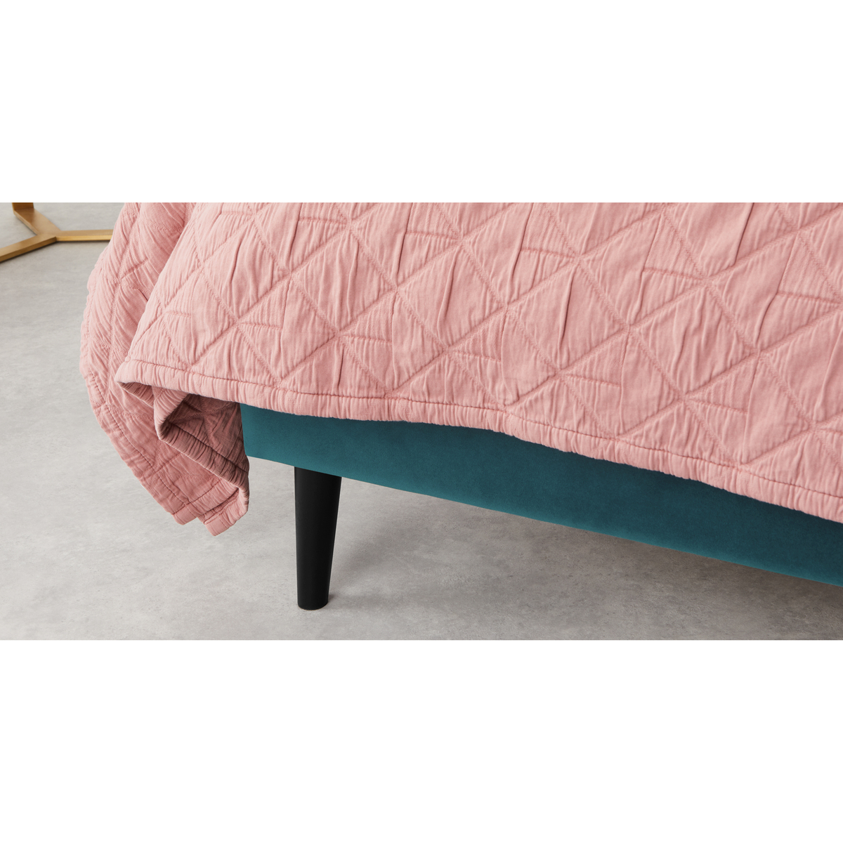 Charley Super King Size Bed, Seafoam Blue Velvet & Black Legs – image 4