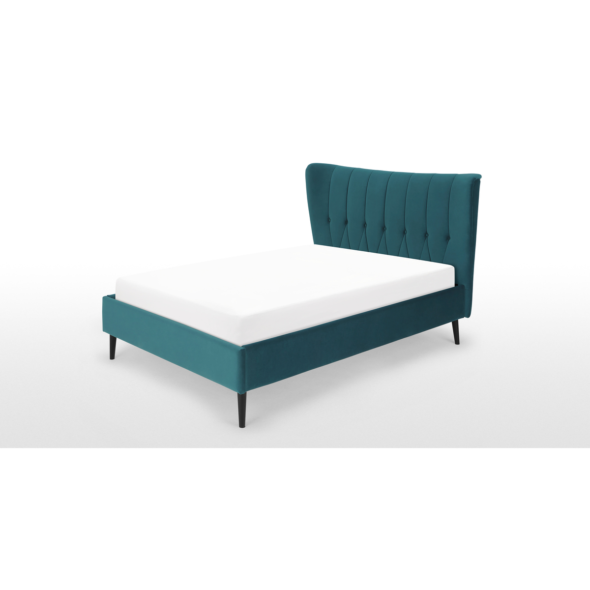 Charley Super King Size Bed, Seafoam Blue Velvet & Black Legs – image 5