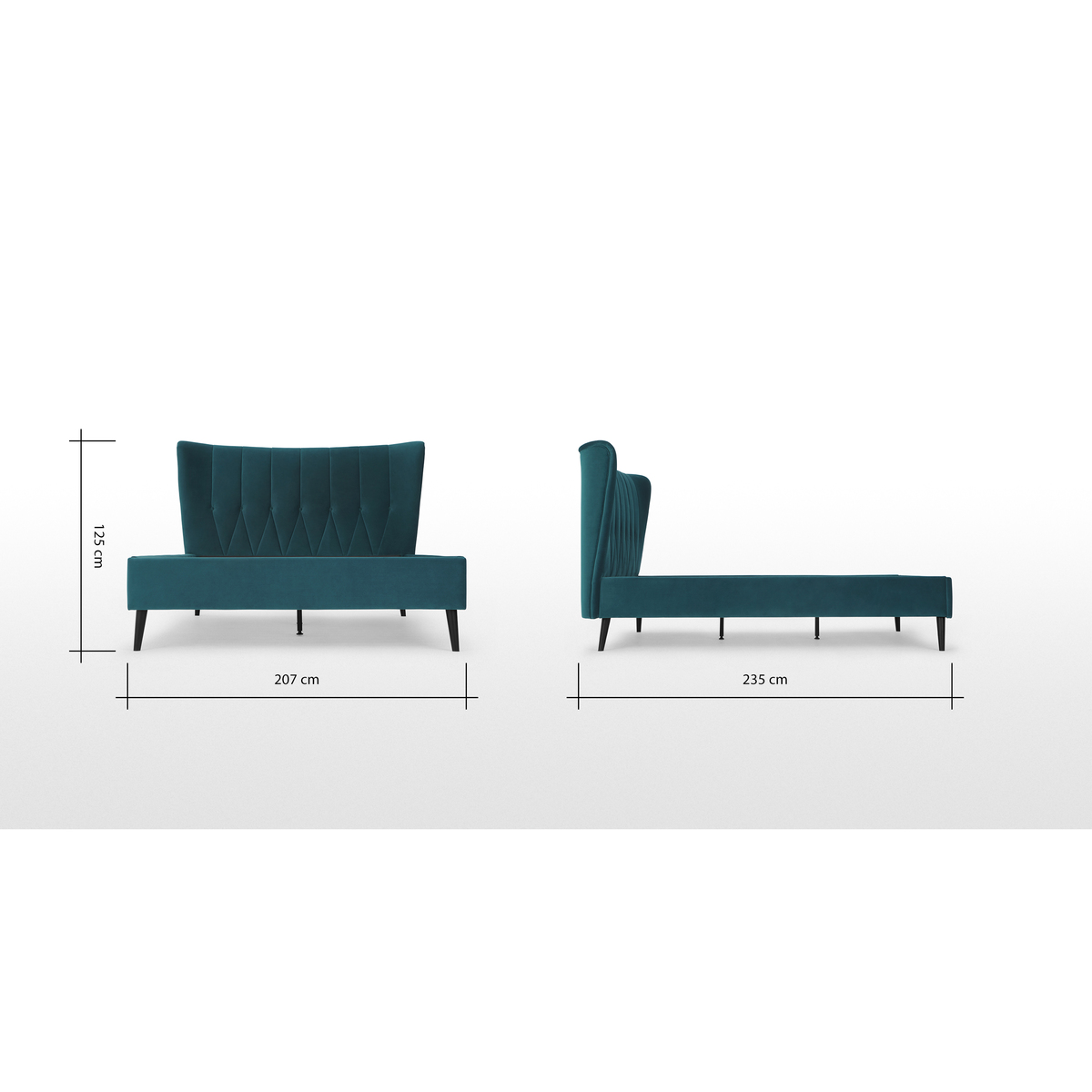 Charley Super King Size Bed, Seafoam Blue Velvet & Black Legs – image 8
