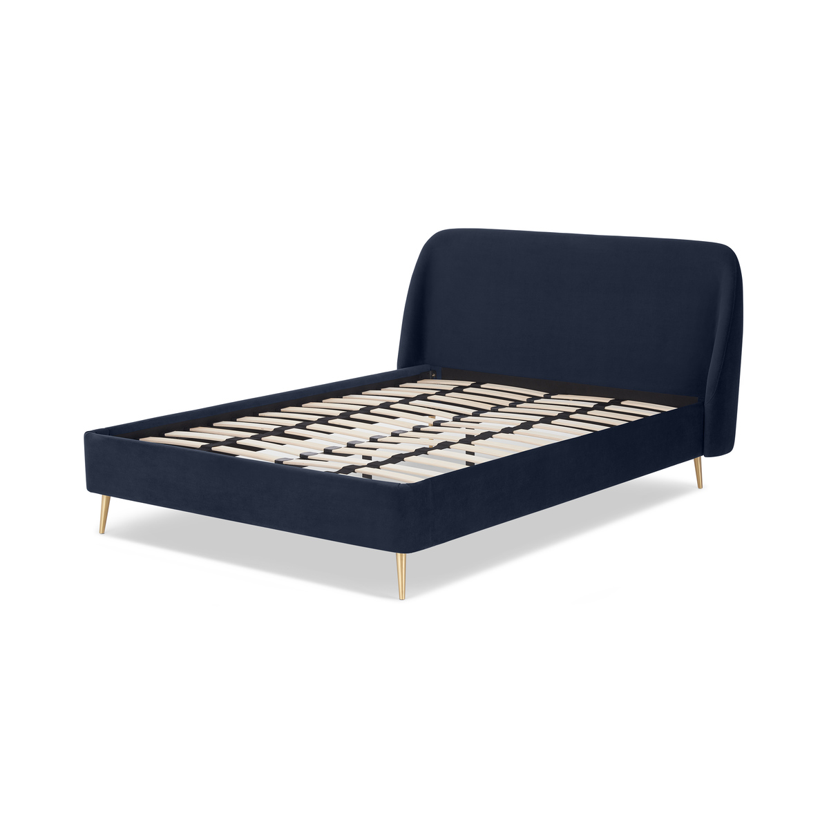Trudy Double Bed, Royal Blue Velvet & Brass Legs – image 2