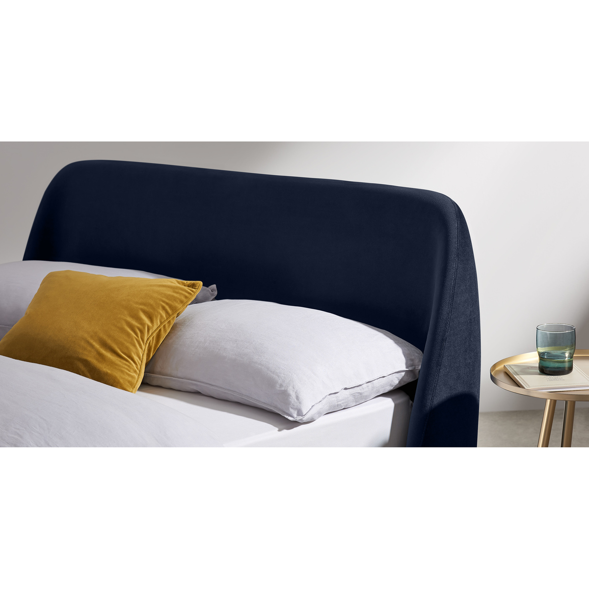Trudy Double Bed, Royal Blue Velvet & Brass Legs – image 4