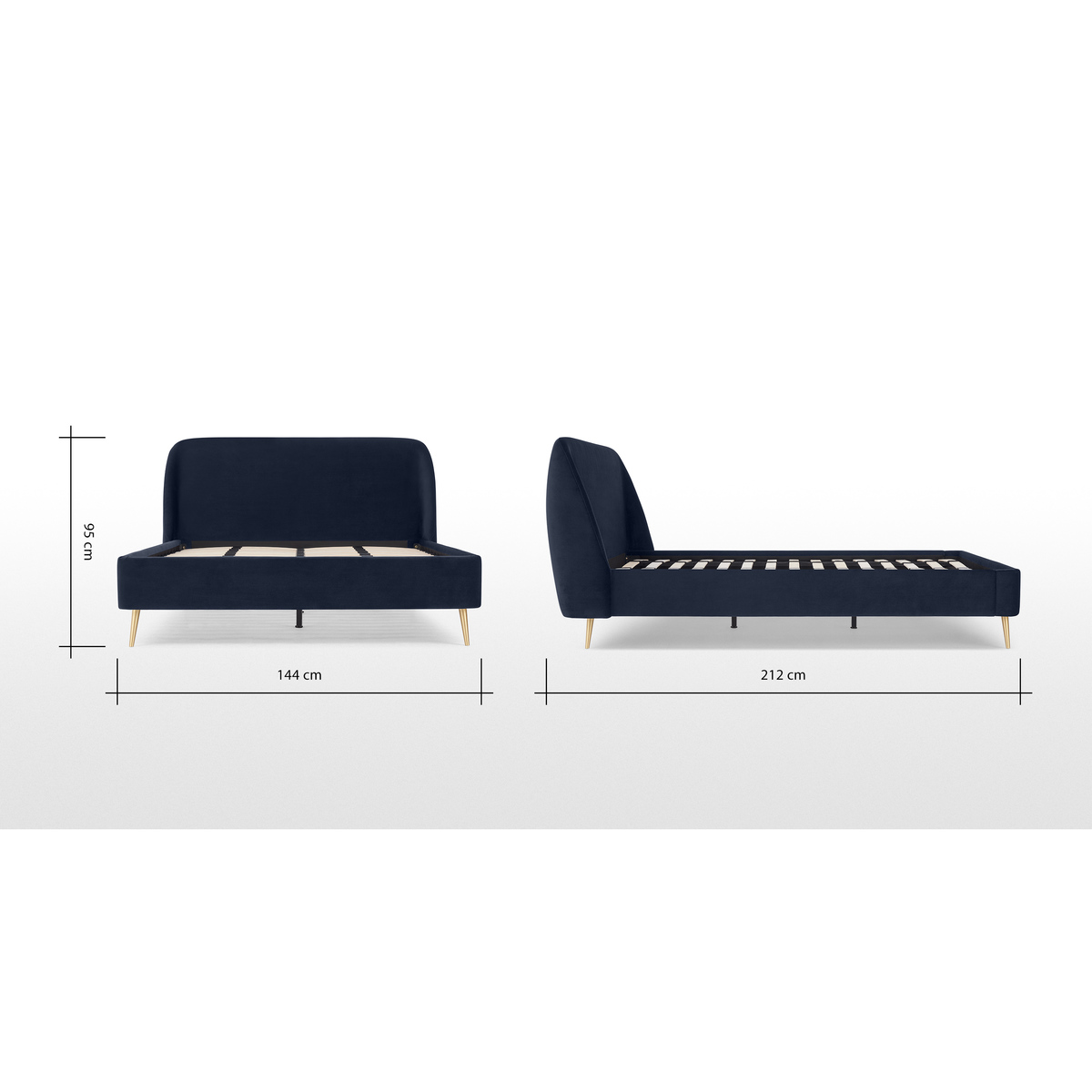 Trudy Double Bed, Royal Blue Velvet & Brass Legs – image 7