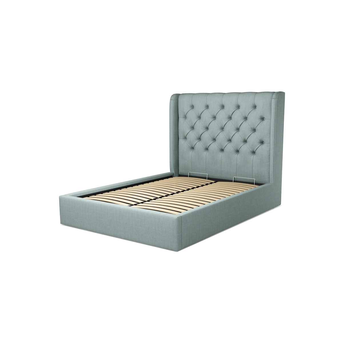 Custom MADE Romare Double size Bed with Ottoman, Sea Green Cotton – image 2