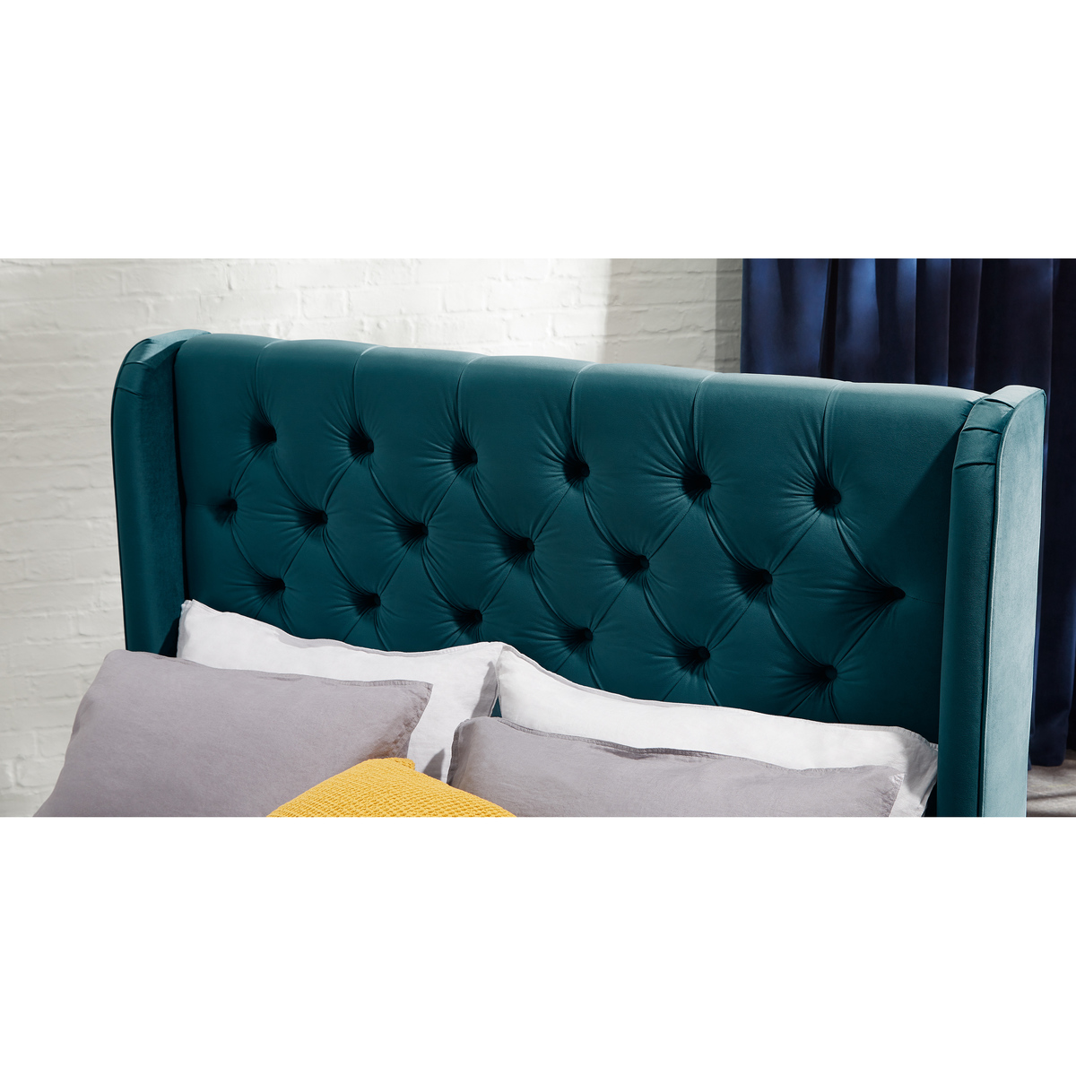 Custom MADE Romare Double size Bed with Ottoman, Sea Green Cotton – image 4