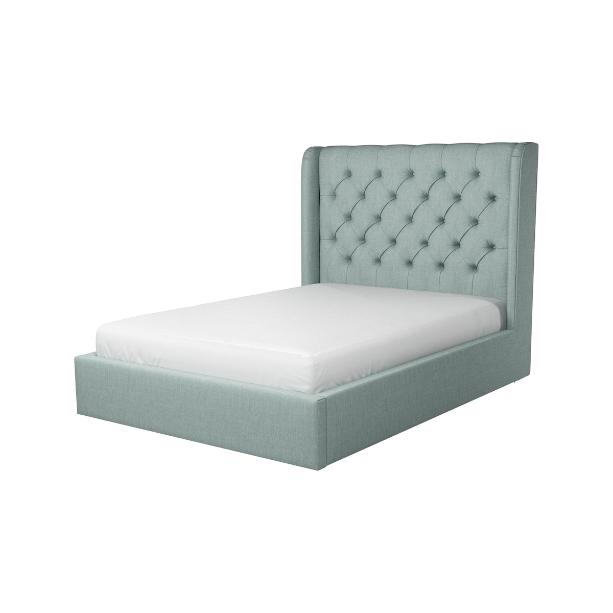 Custom MADE Romare Double size Bed with Ottoman, Sea Green Cotton – image 1