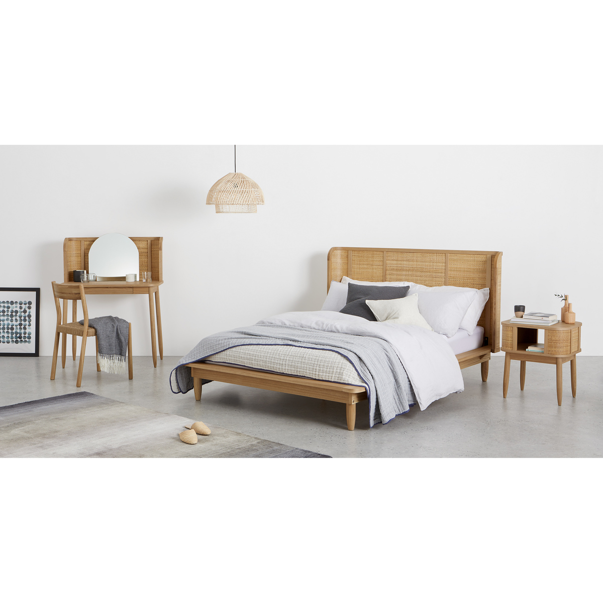 Liana King Size Bed, Ash & Rattan – image 3
