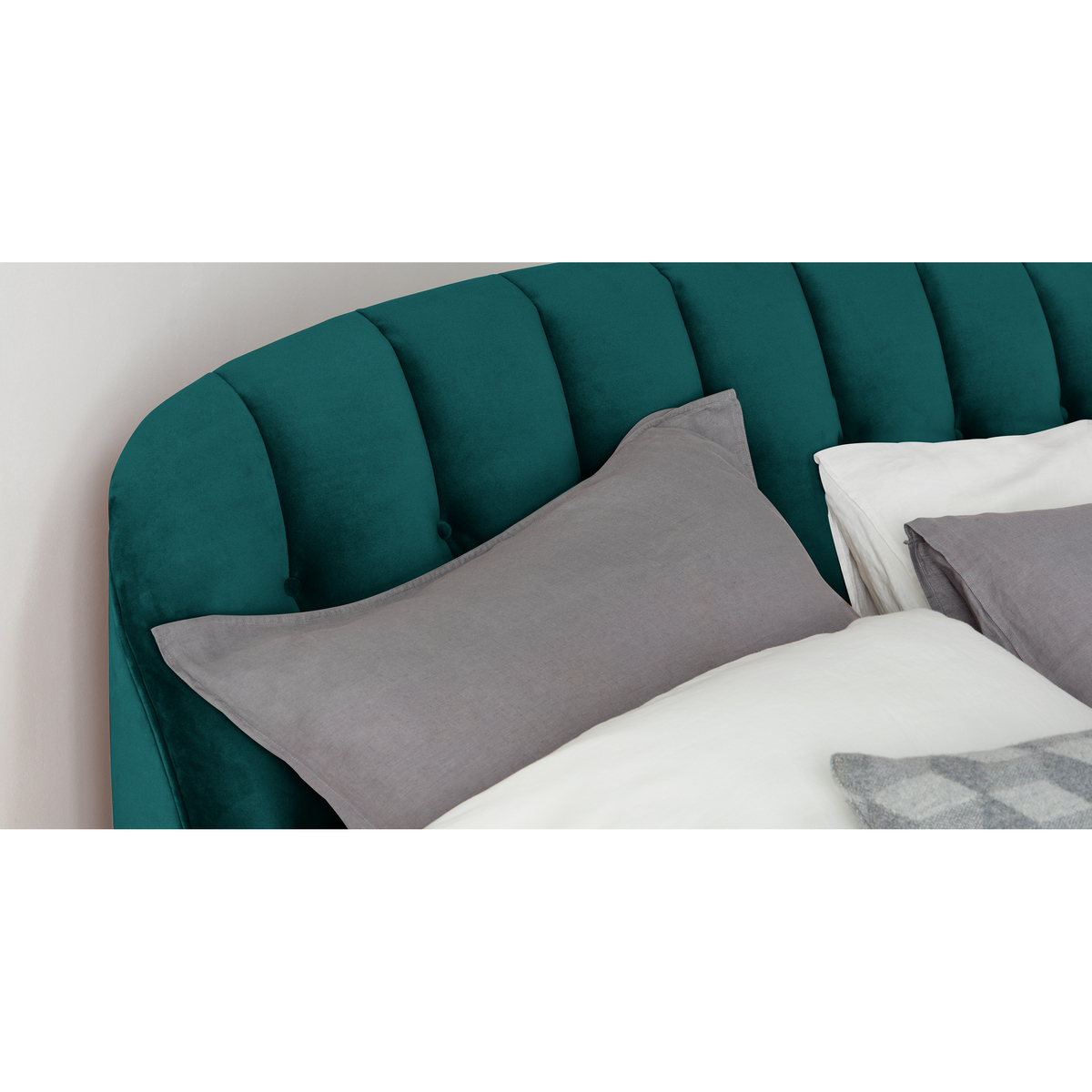 Margot King Size Bed, Seafoam Blue Velvet & Dark Stain Brass Legs – image 3