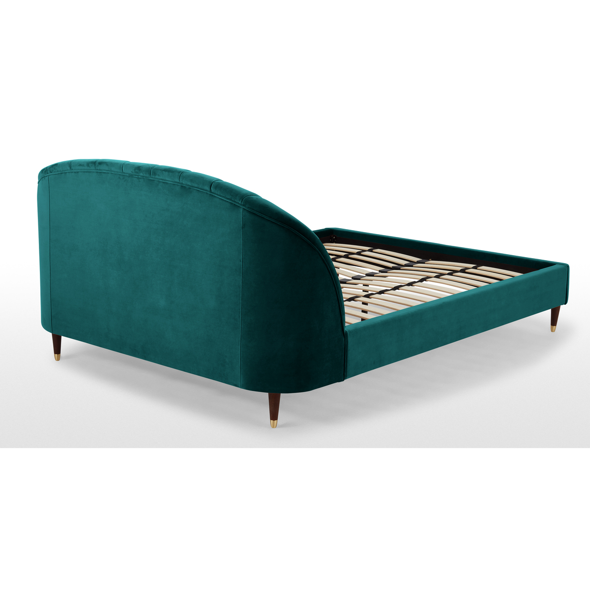 Margot King Size Bed, Seafoam Blue Velvet & Dark Stain Brass Legs – image 4