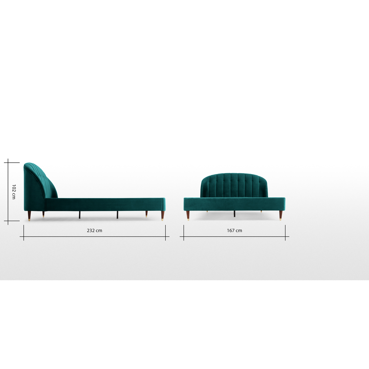 Margot King Size Bed, Seafoam Blue Velvet & Dark Stain Brass Legs – image 7