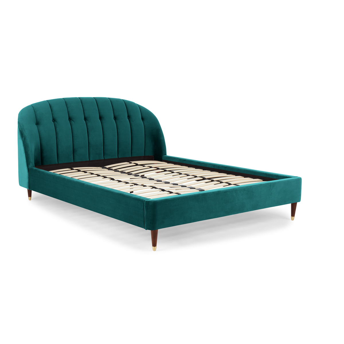 Margot King Size Bed, Seafoam Blue Velvet & Dark Stain Brass Legs – image 8