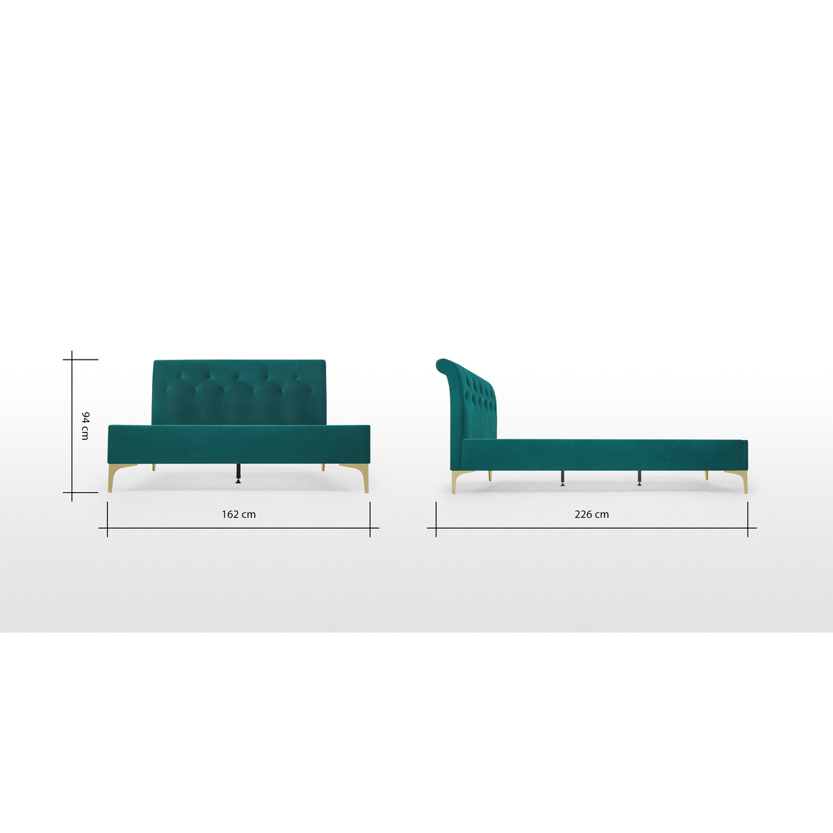 Linnell King Size Bed, Seafoam Blue Velvet & Brass – image 2