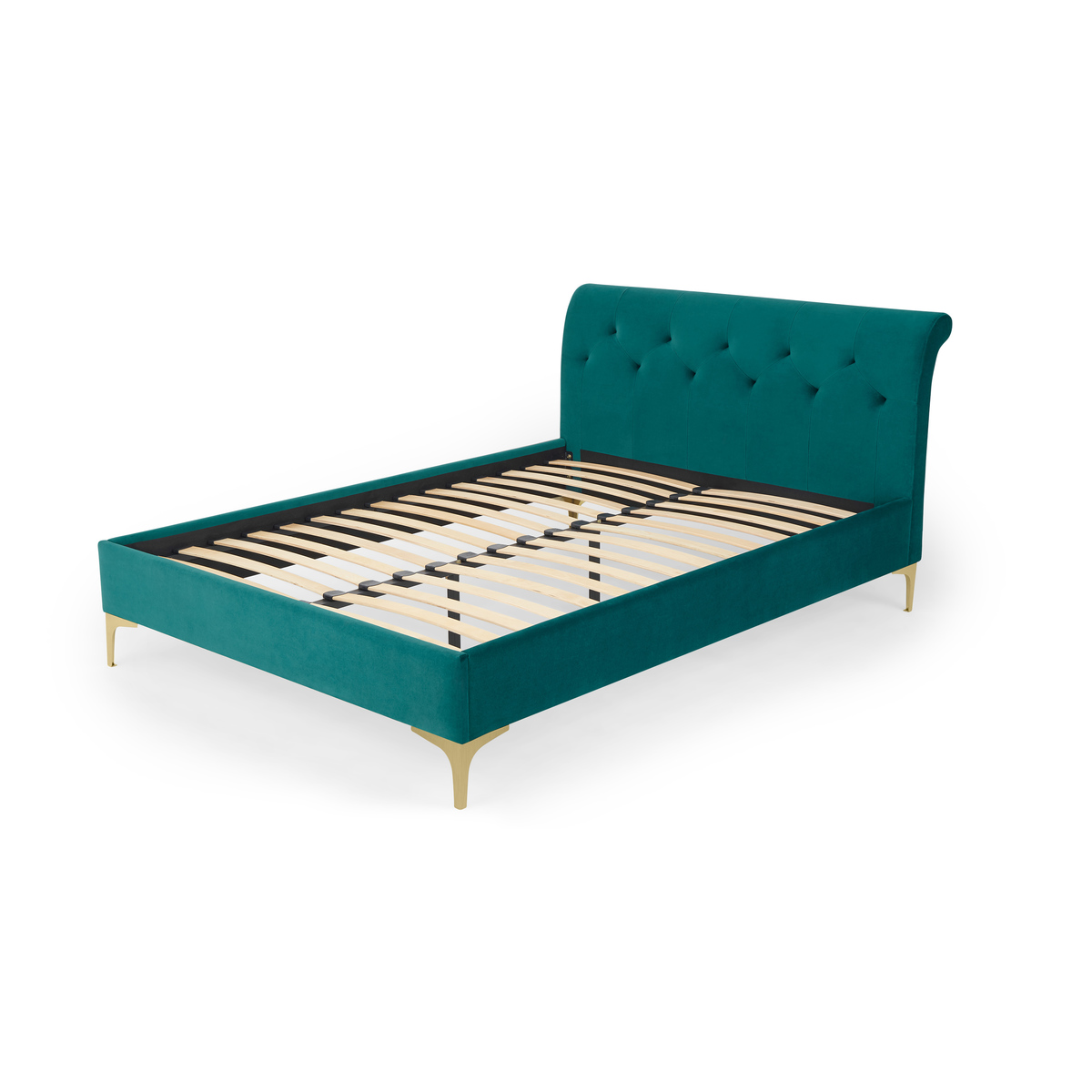 Linnell King Size Bed, Seafoam Blue Velvet & Brass – image 3