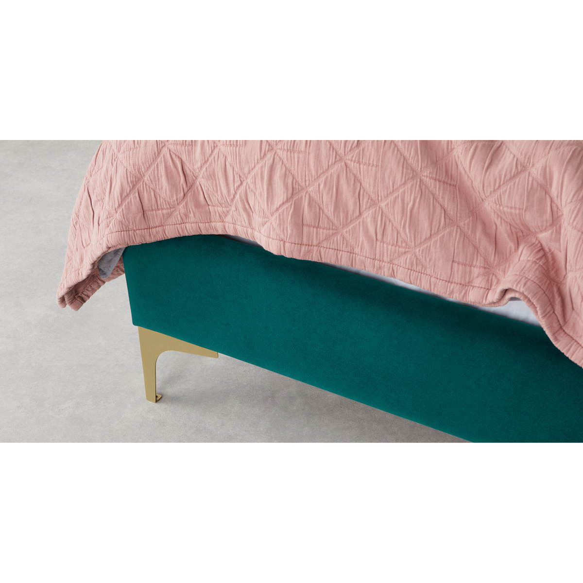 Linnell King Size Bed, Seafoam Blue Velvet & Brass – image 4