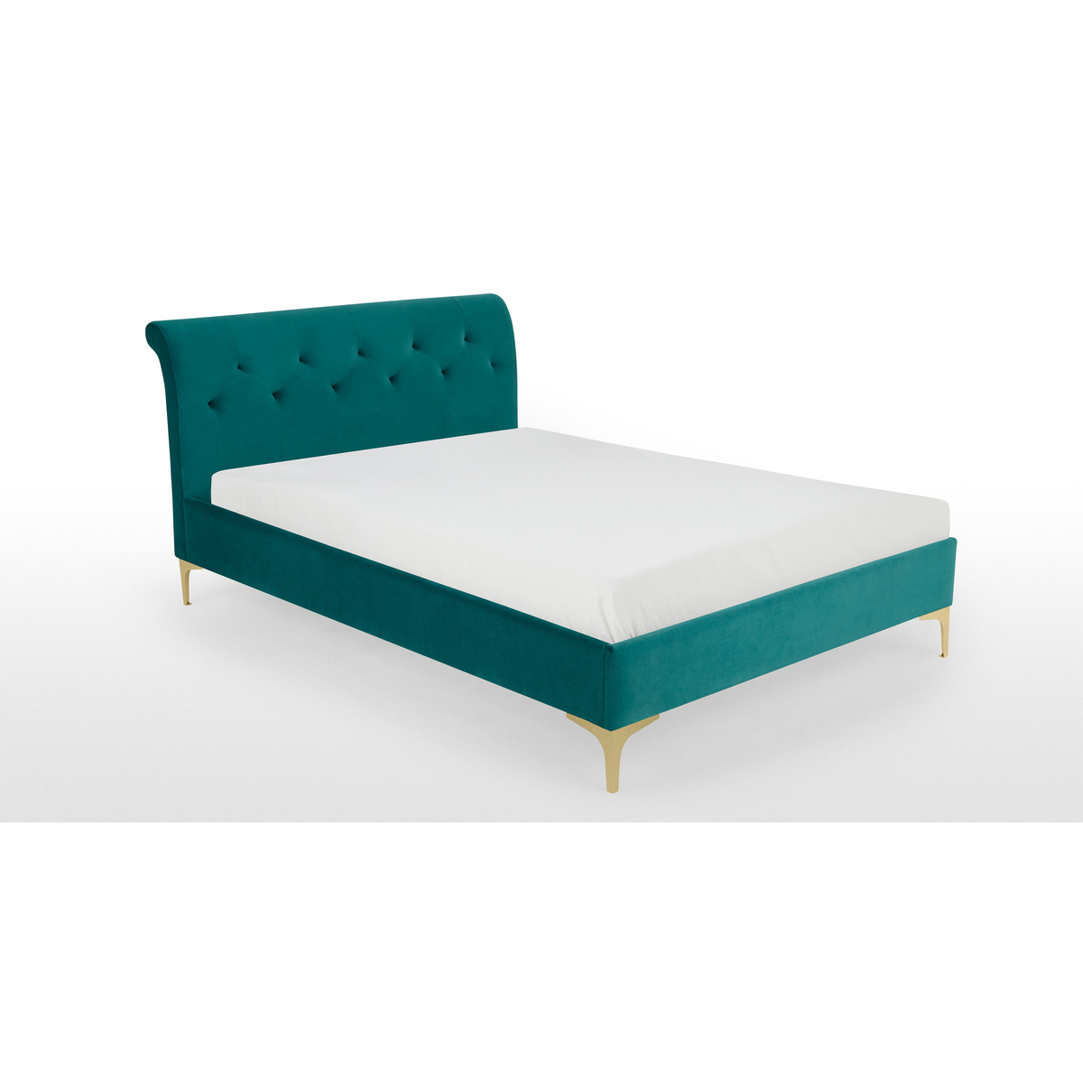 Linnell King Size Bed, Seafoam Blue Velvet & Brass – image 5