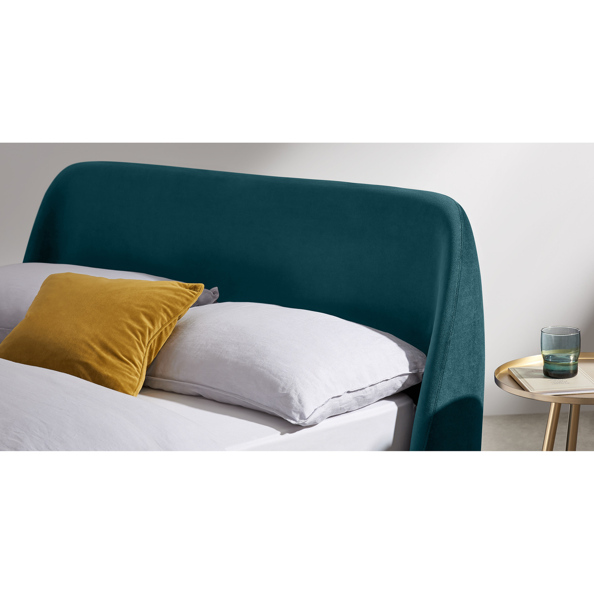 Trudy King Size Bed, Seafoam Blue Velvet & Brass Legs – image 4