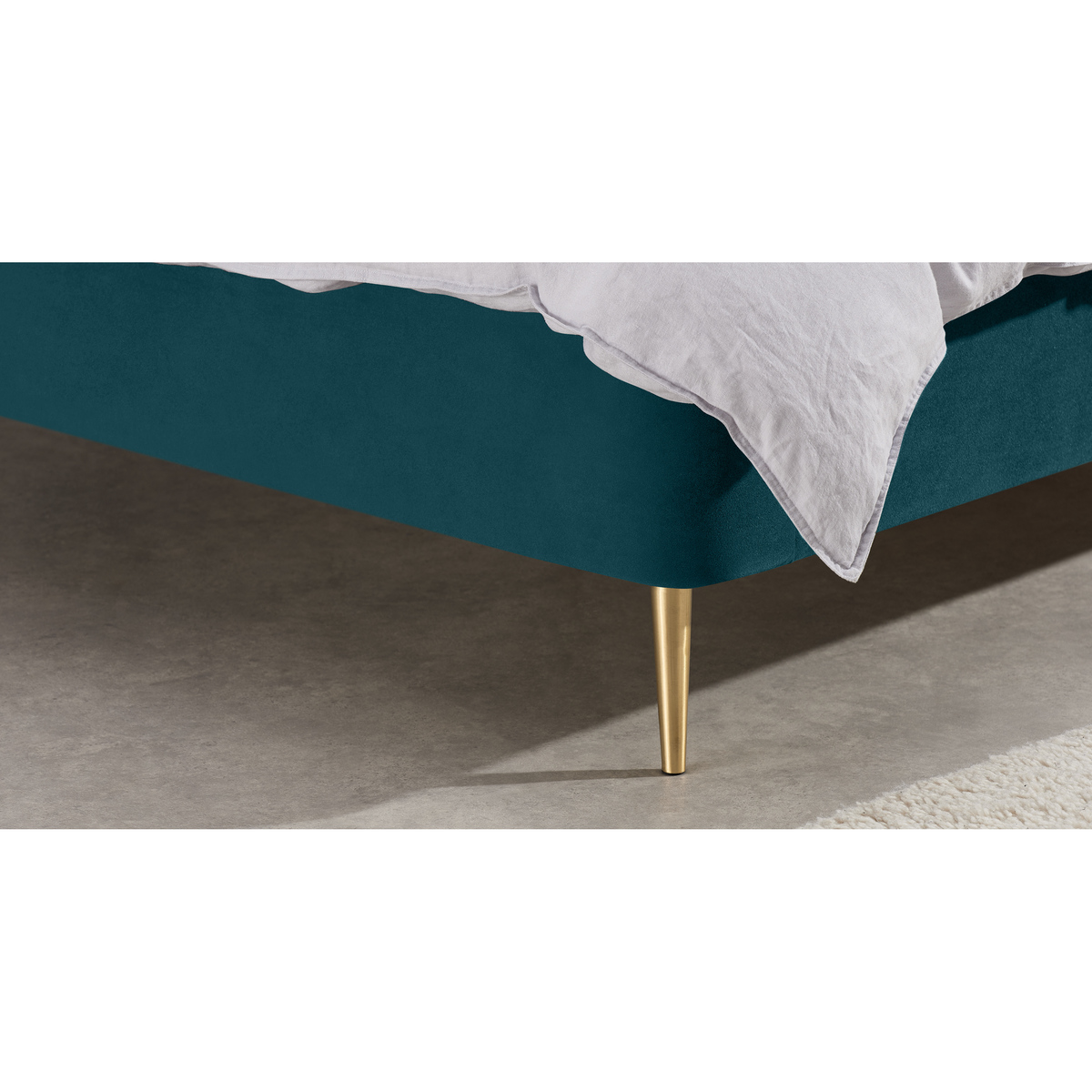 Trudy King Size Bed, Seafoam Blue Velvet & Brass Legs – image 5