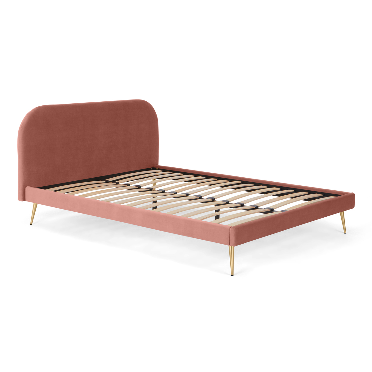 Eulia Double Bed, Blush Pink Velvet & Brass Legs – image 8